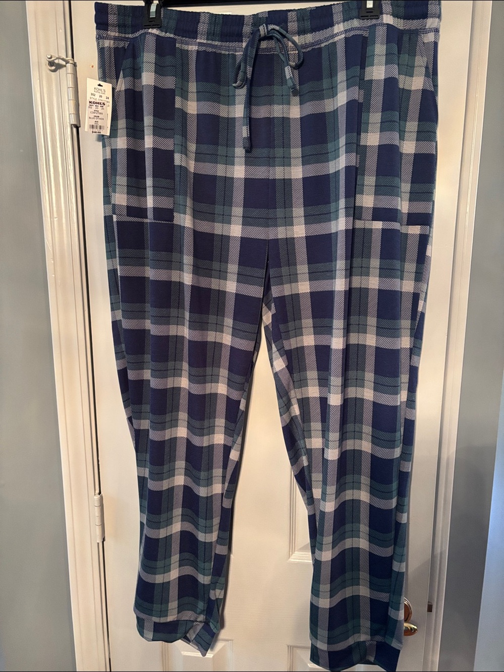 Cuddl Duds Blue Plaid French Terry Lounge Sleep Banded Cuff Pajama Pants NWT